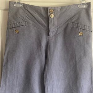 Anthropology Elevenses wide leg striped cotton linen pants. Cute anchor buttons.